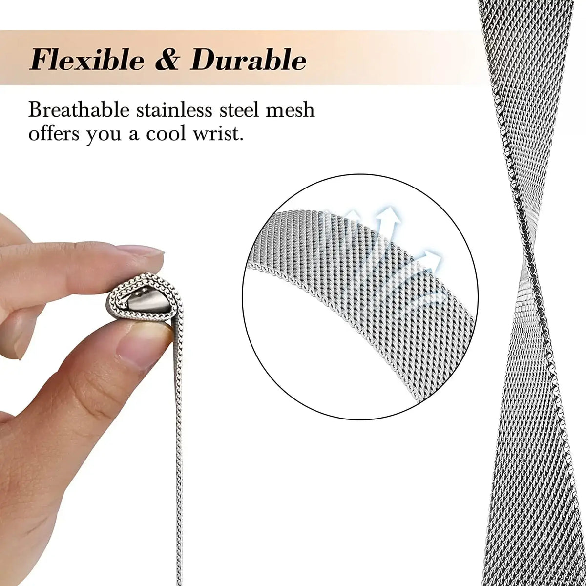 Magnetic Mesh Smartwatch Band for Active Tracking Watches Stainless Steel Adjustable Stylish Metal Wristband | Sansoti