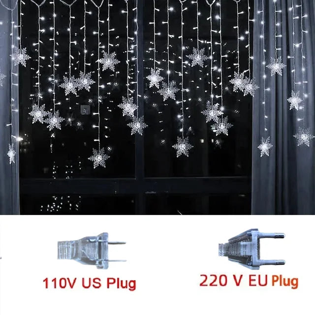 LED Snowflake String Lights 320cm Decorative Curtain Festive Lighting for Outdoor Use IP44 Waterproof Ambience | Sansoti