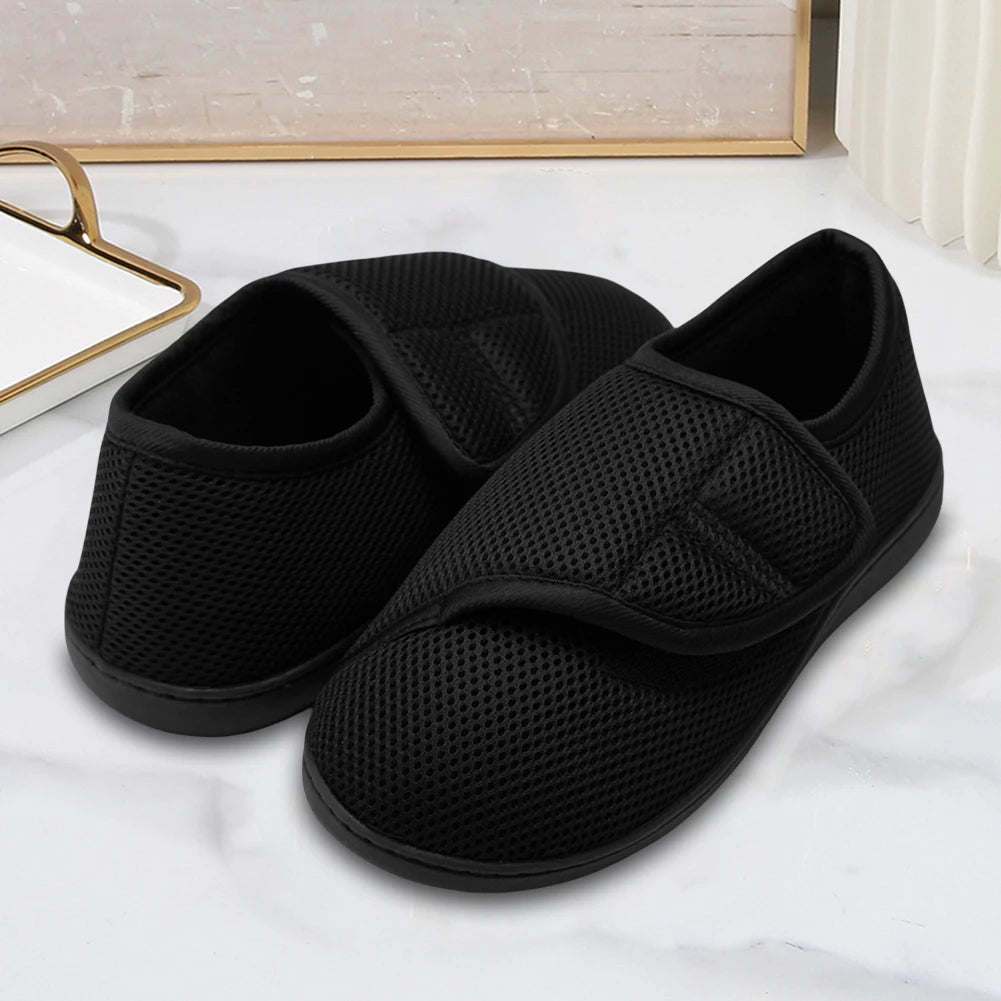 Verstellbare Gesundheitsschuhe mit Klettverschluss und schwarzem Mesh zur Unterstützung der Fußsohle, medizinisch, unisex | Sansoti