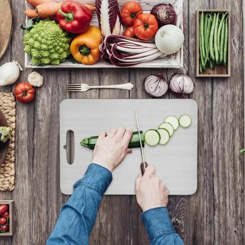 Stainless Steel Cutting Board, Double-Sided, Food-Safe 316 Steel, Hygienic, for Slicing Fruit, Meat, and Vegetables | Sansoti