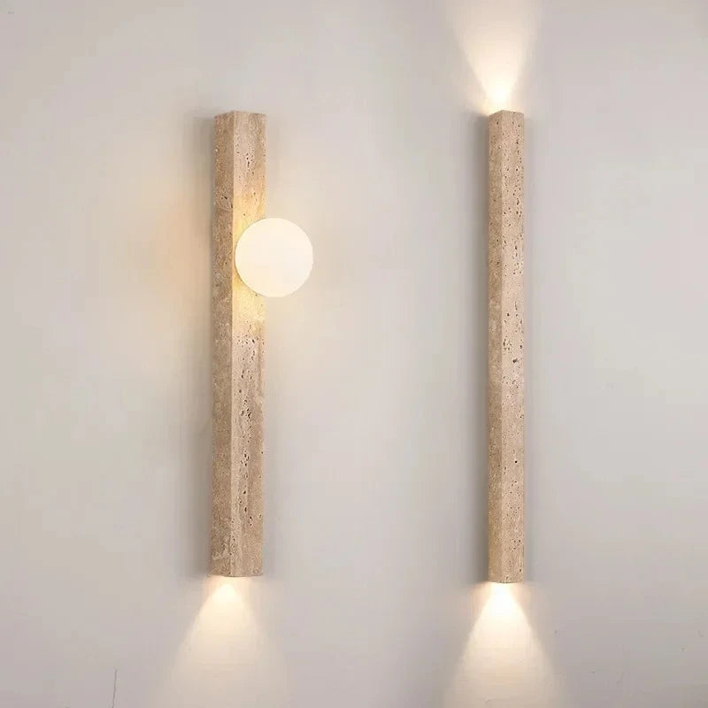 Japandi Wandleuchte Stein Travertin LED Khaki Wabi-sabi Stimmungslicht Wohnzimmer Schlafzimmer Esszimmer Lange Wandkerze 90-260V | Sansoti