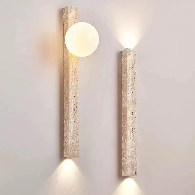 Kinkiet ścienny Japandi z kamienia trawertynowego LED khaki Wabi-sabi nastrojowe oświetlenie do salonu, sypialni i jadalni, długa lampa ścienna 90-260V | Sansoti