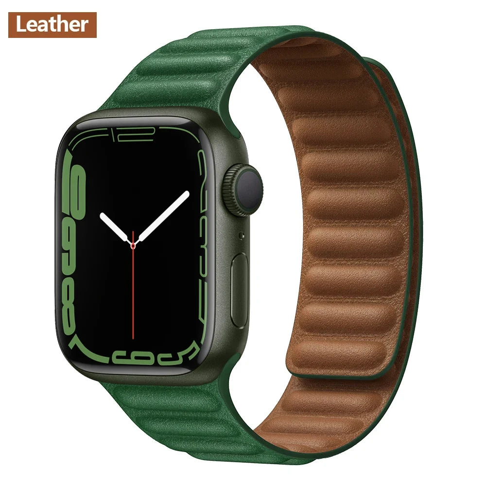 Leather Watch Band with Magnetic Closure 38-49mm Adjustable Smartwatch Accessory Wristband Stylish | Sansoti