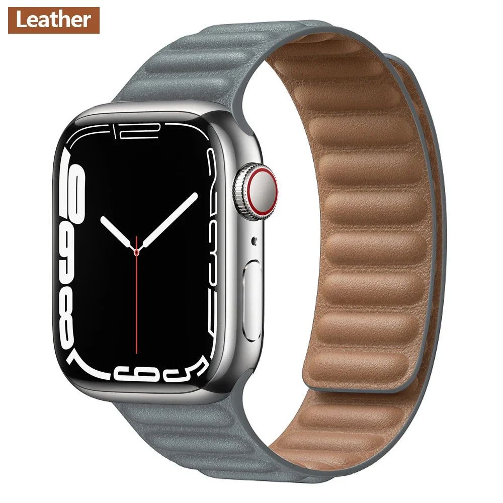 Leather Watch Band with Magnetic Closure 38-49mm Adjustable Smartwatch Accessory Wristband Stylish | Sansoti