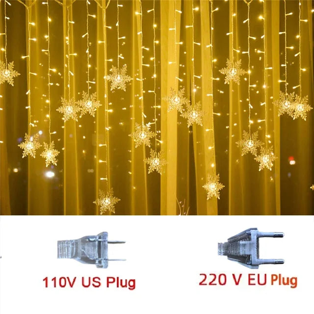 LED Snowflake String Lights 320cm Decorative Curtain Festive Lighting for Outdoor Use IP44 Waterproof Ambience | Sansoti