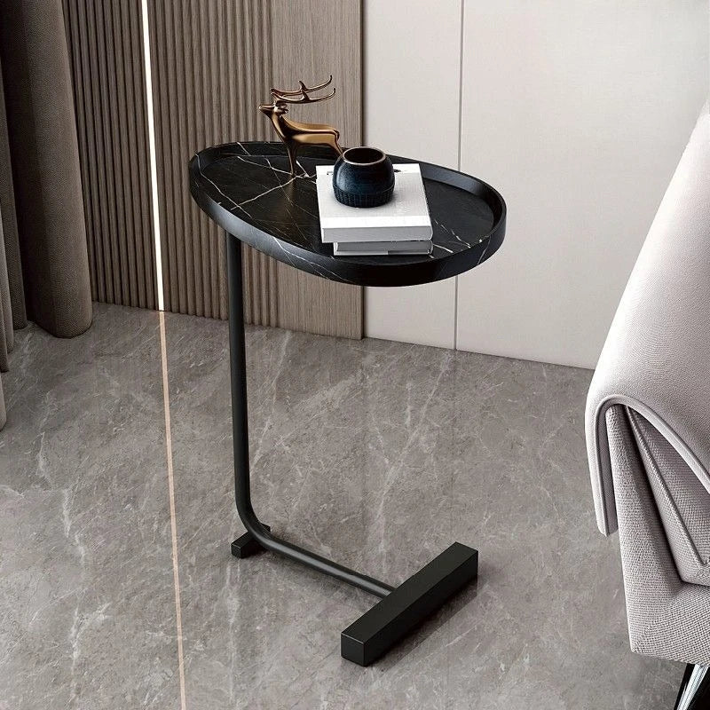 C-Shaped Side Table for Sofa or Bed - Mobile Side Cabinet Living Room Bedroom - Modern Wood and Metal Design | Sansoti