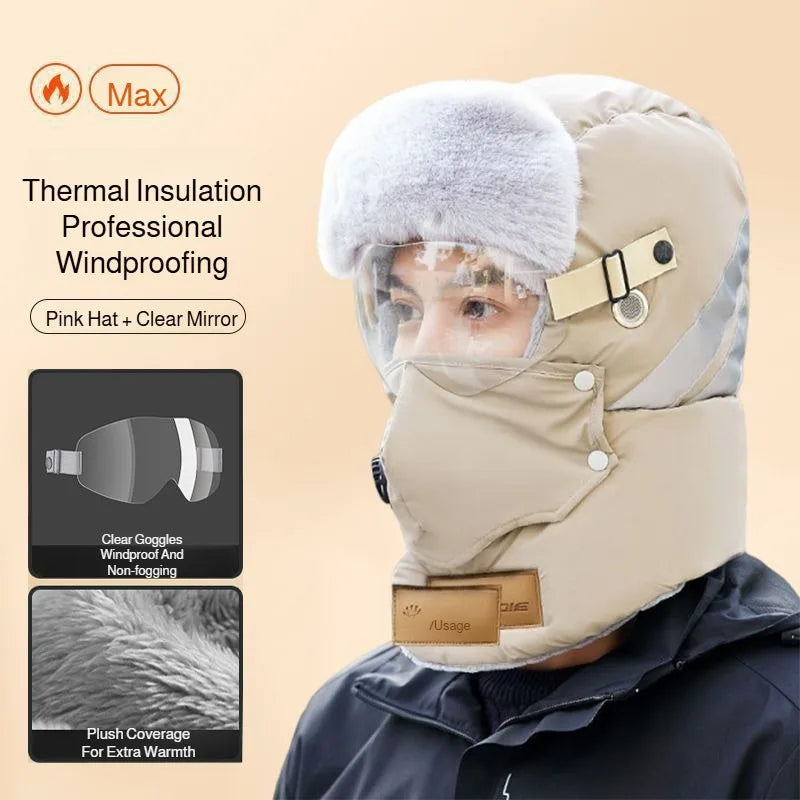 Thermal Winter Hat with Wind Protection and Detachable Face Mask, Unisex, for Outdoor Walking and Skiing in Winter | Sansoti