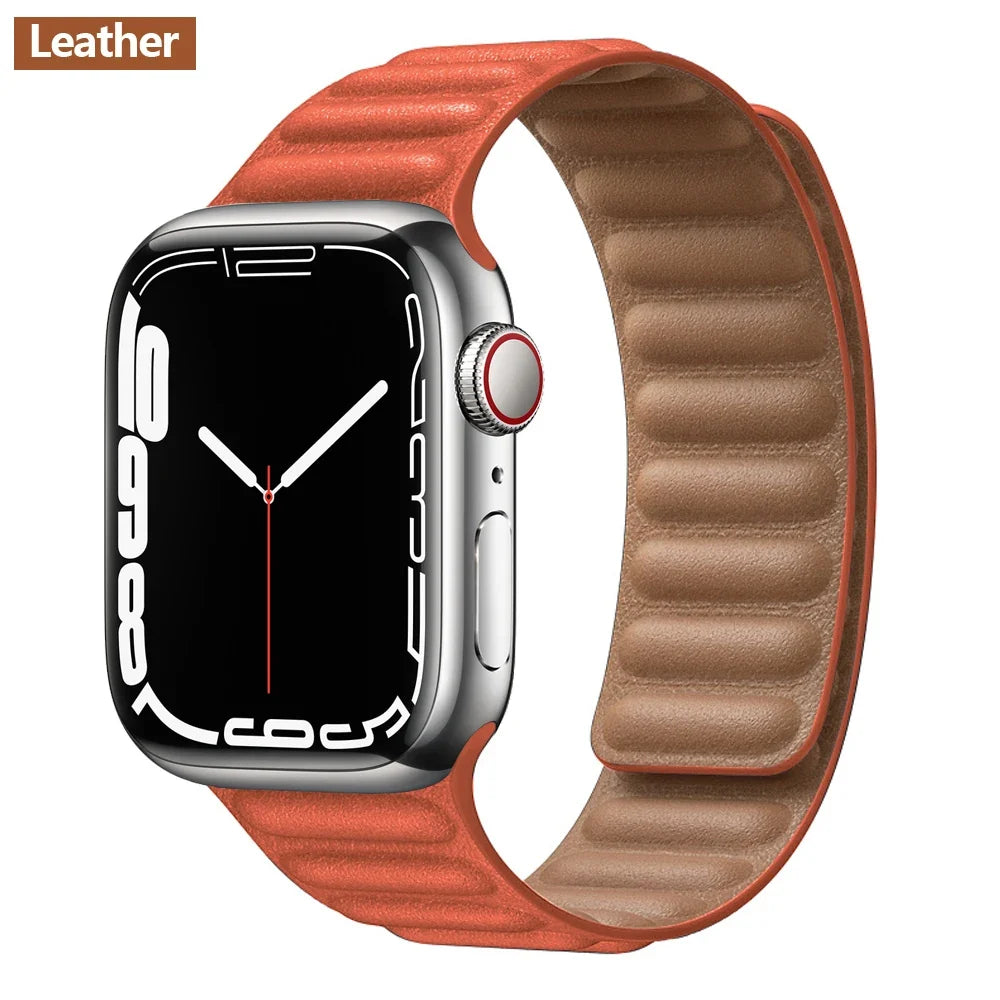 Leather Watch Band with Magnetic Closure 38-49mm Adjustable Smartwatch Accessory Wristband Stylish | Sansoti