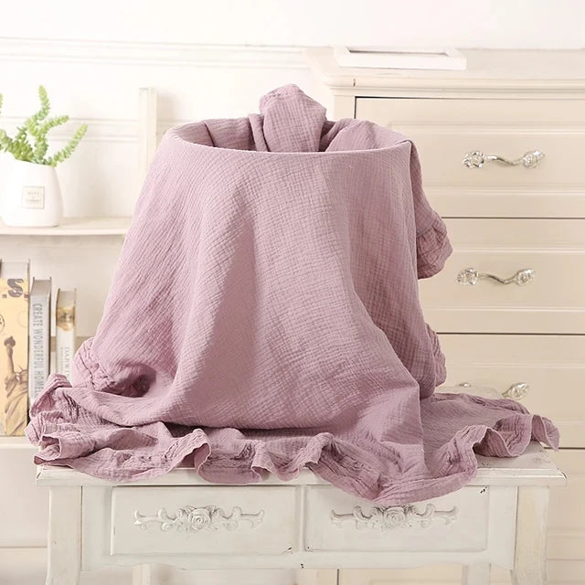Musselin-Babydecke aus Bio-Baumwolle mit Rüschen 100x120cm Pucktuch für Neugeborene Unisex Vier Jahreszeiten | Sansoti