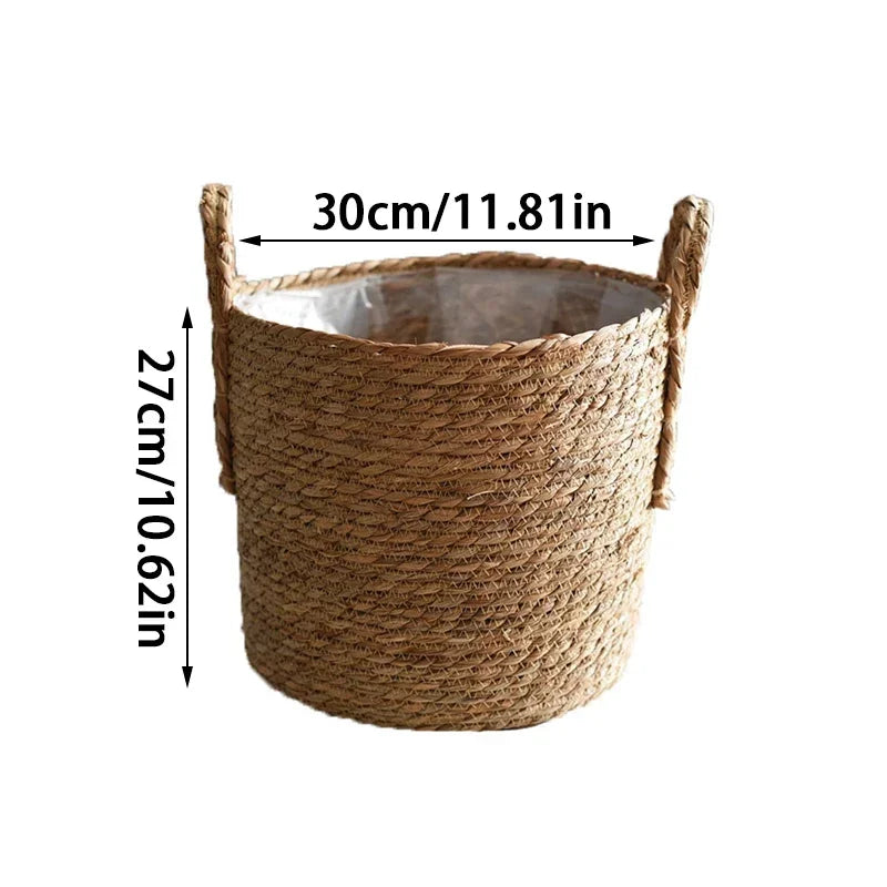 Cesta para plantas trenzada de hierba marina natural, S-L, para salón y balcón, hecha a mano, maceta, cesta de ratán, interior, decoración boho | Sansoti