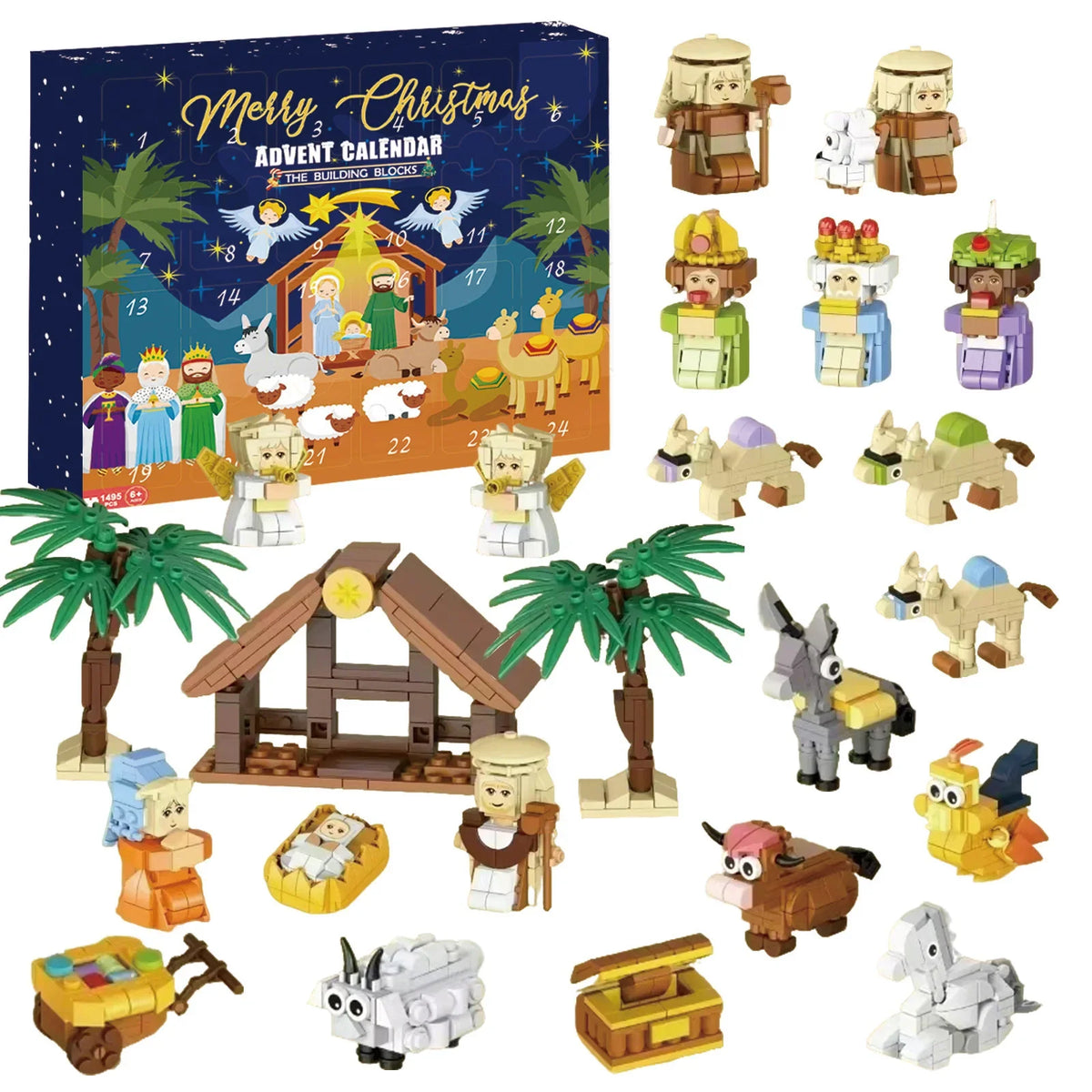 Calendrier de l’Avent de figurines de Noël miniatures - 24 jours, scène de la Nativité, décor classique de Noël pour le salon | Sansoti