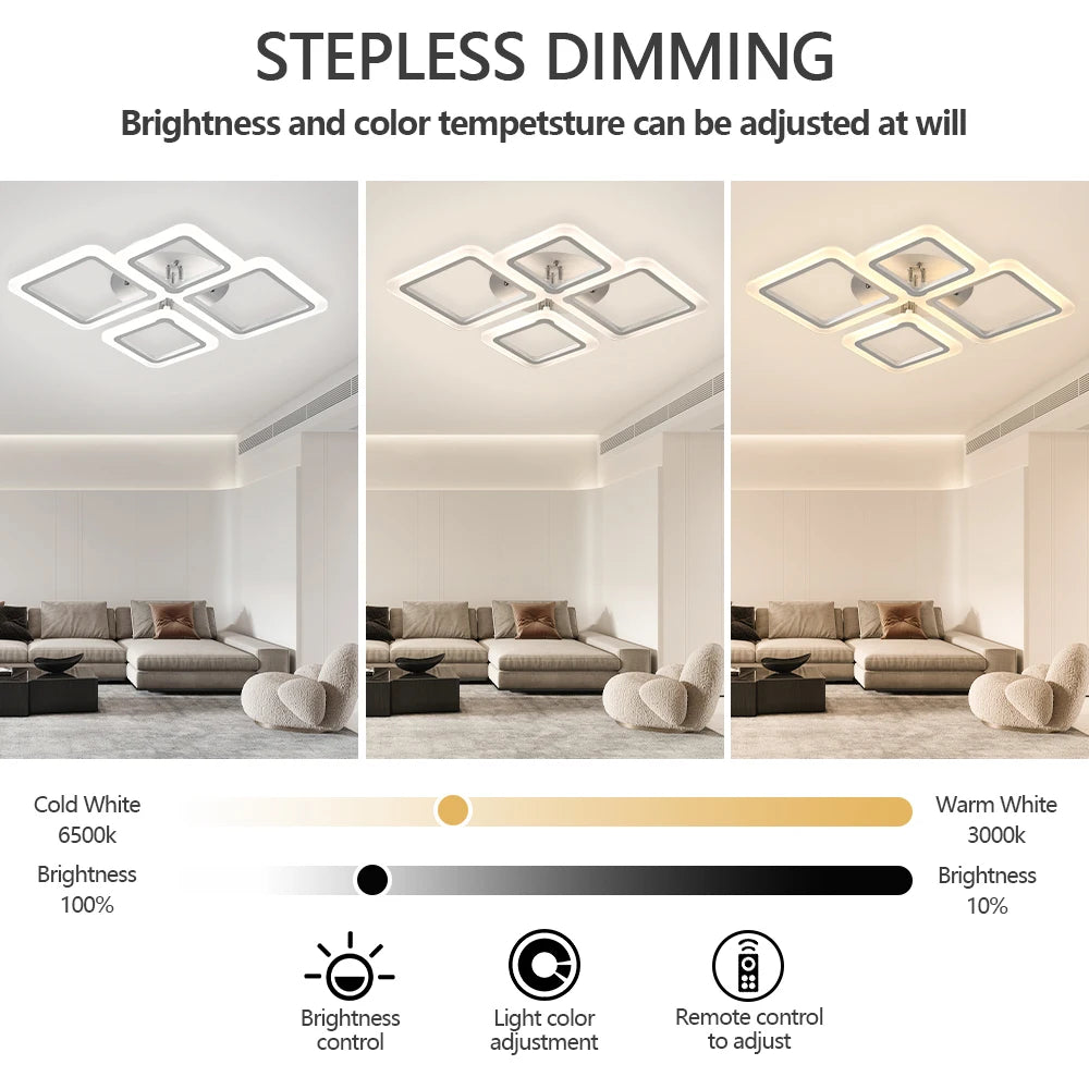 LED-Deckenlampe Dimmbar Quadratisch Acryl Weiß Fernbedienung Wohnzimmer Schlafzimmer Modern 35W-160W Deckenleuchte Arbeitszimmer | Sansoti