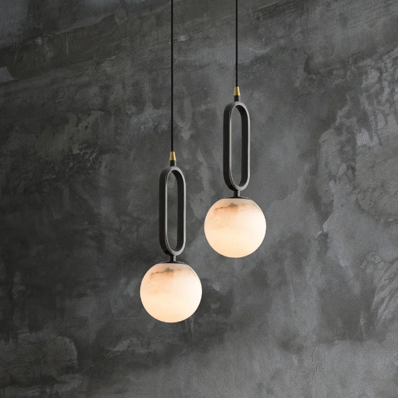 Suspension en pierre naturelle marbre – éclairage scandinave luxueux avec détails en cuivre | Sansoti