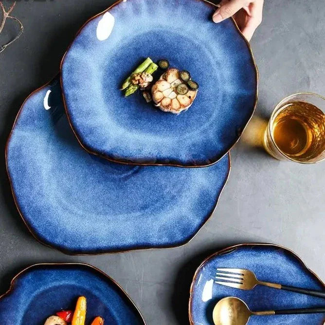 Handmade Porcelain Dinnerware Set 4-Piece Unique Color Patterns Microwave and Dishwasher Safe for Daily Use | Sansoti