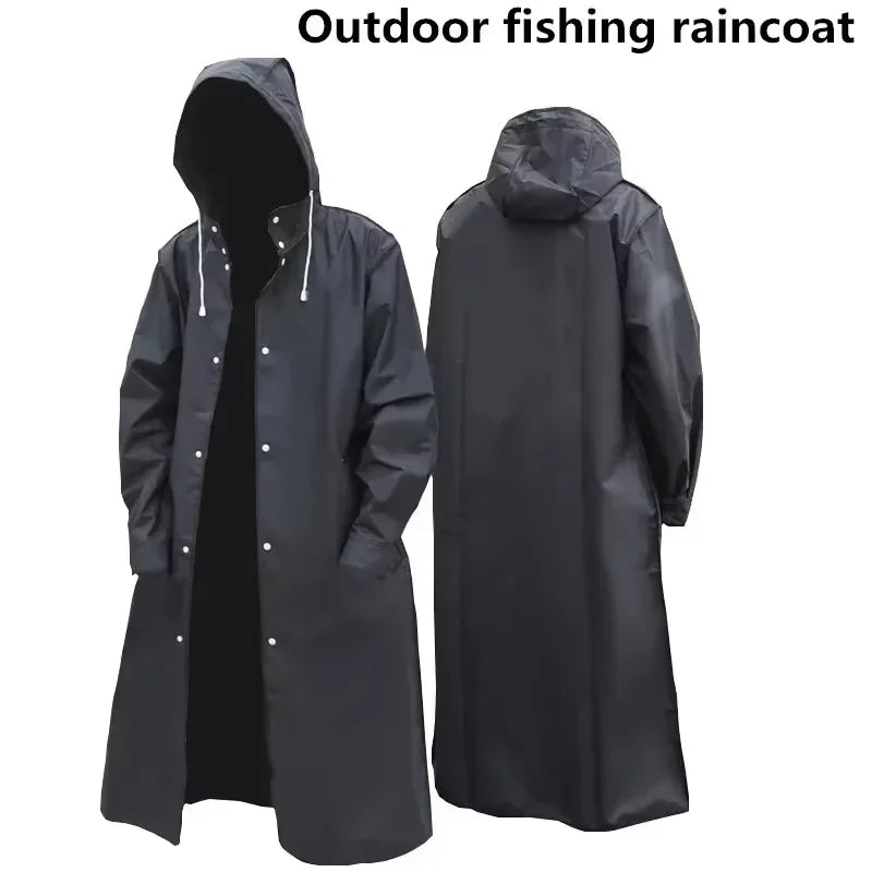 Imperméable de pluie extra-long unisexe noir avec capuche pour les activités de plein air, la randonnée, la pêche, le vélo et le camping | Sansoti