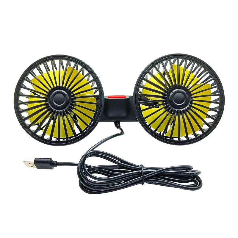Portable Car Fan with Dual Heads 360° Adjustable USB Rechargeable 3 Speeds Headrest Neck Cooler for Car Home Camper | Sansoti