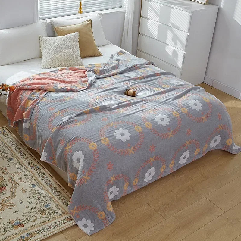 Manta de muselina de algodón transpirable, jacquard, para cama y sofá, 150x200 200x230, con estampado floral para el salón | Sansoti