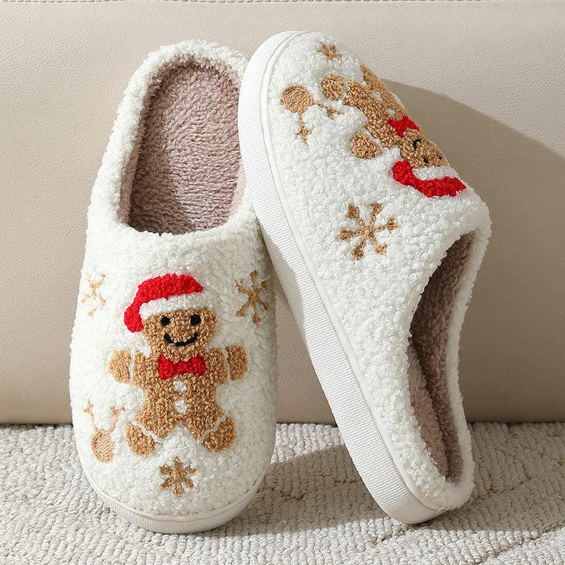 Festliche Hausschuhe mit Weihnachtsmotiv, Winterwärme, rutschfeste Pantoffeln, bequem für Damen und Herren | Sansoti