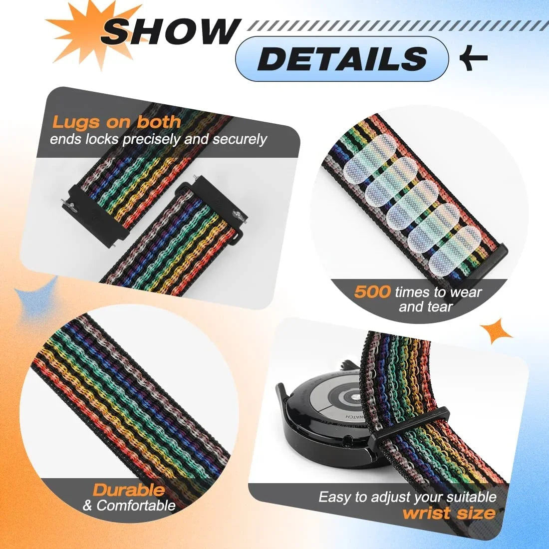 Regulowany nylonowy pasek sportowy do smartwatcha 20mm 22mm, oddychający, lekki pasek do zegarka sportowego i fitnessu | Sansoti