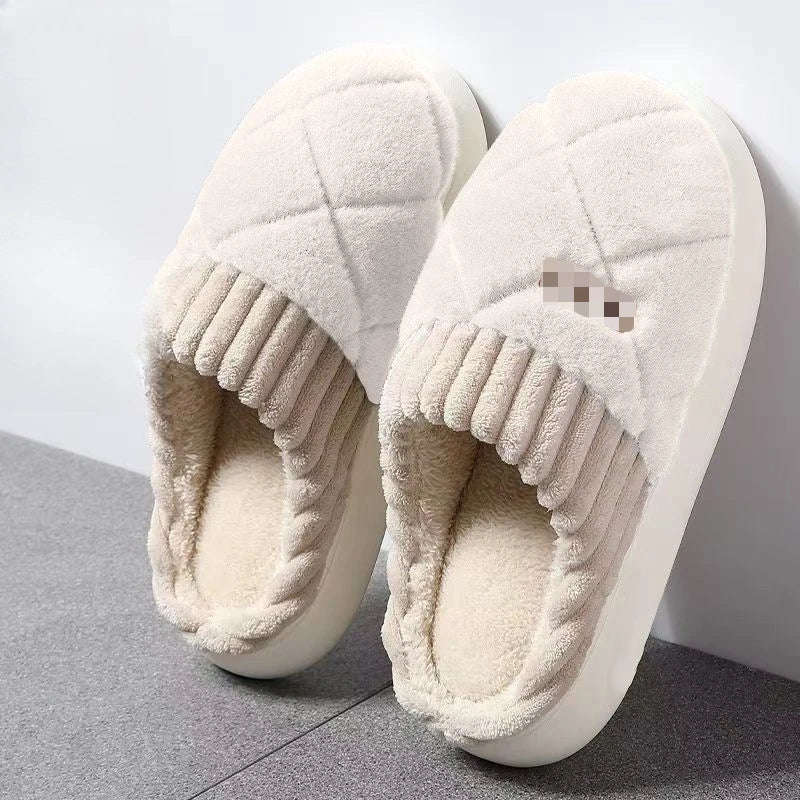 Chaussons d’intérieur en peluche à motif à carreaux, semelle épaisse, unisexes, confortables, doux, chauds et antidérapants | Sansoti