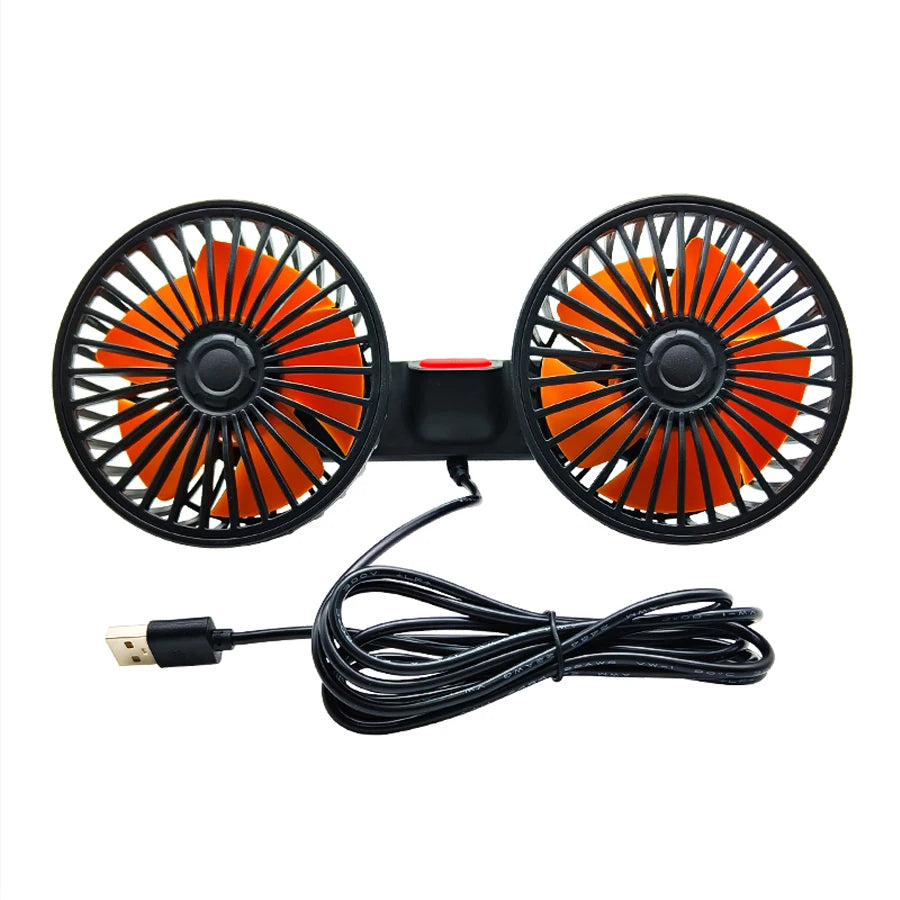 Portable Car Fan with Dual Heads 360° Adjustable USB Rechargeable 3 Speeds Headrest Neck Cooler for Car Home Camper | Sansoti