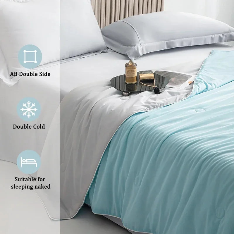 Cooling Blanket Ice Silk Double-sided 150x200cm 200x230cm Summer Cooling Blanket Lightweight Breathable Bedroom Temperature Regulating Quilt | Sansoti