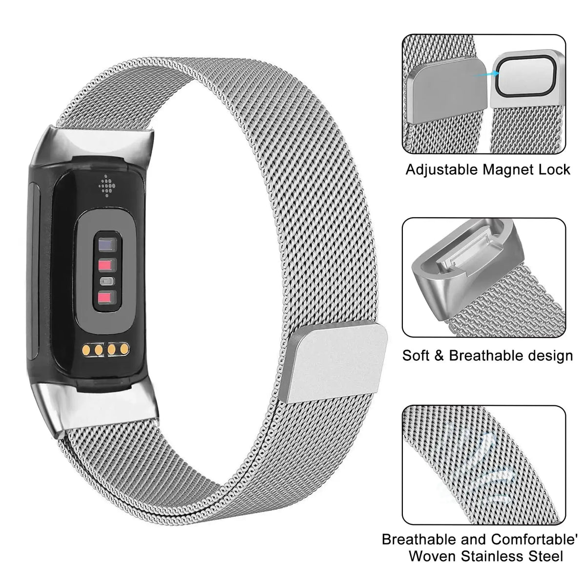 Magnetische Mesh Smartwatch Band voor Actieve Tracking Horloges RVS Verstelbaar Stijlvol Metalen Polsband | Sansoti