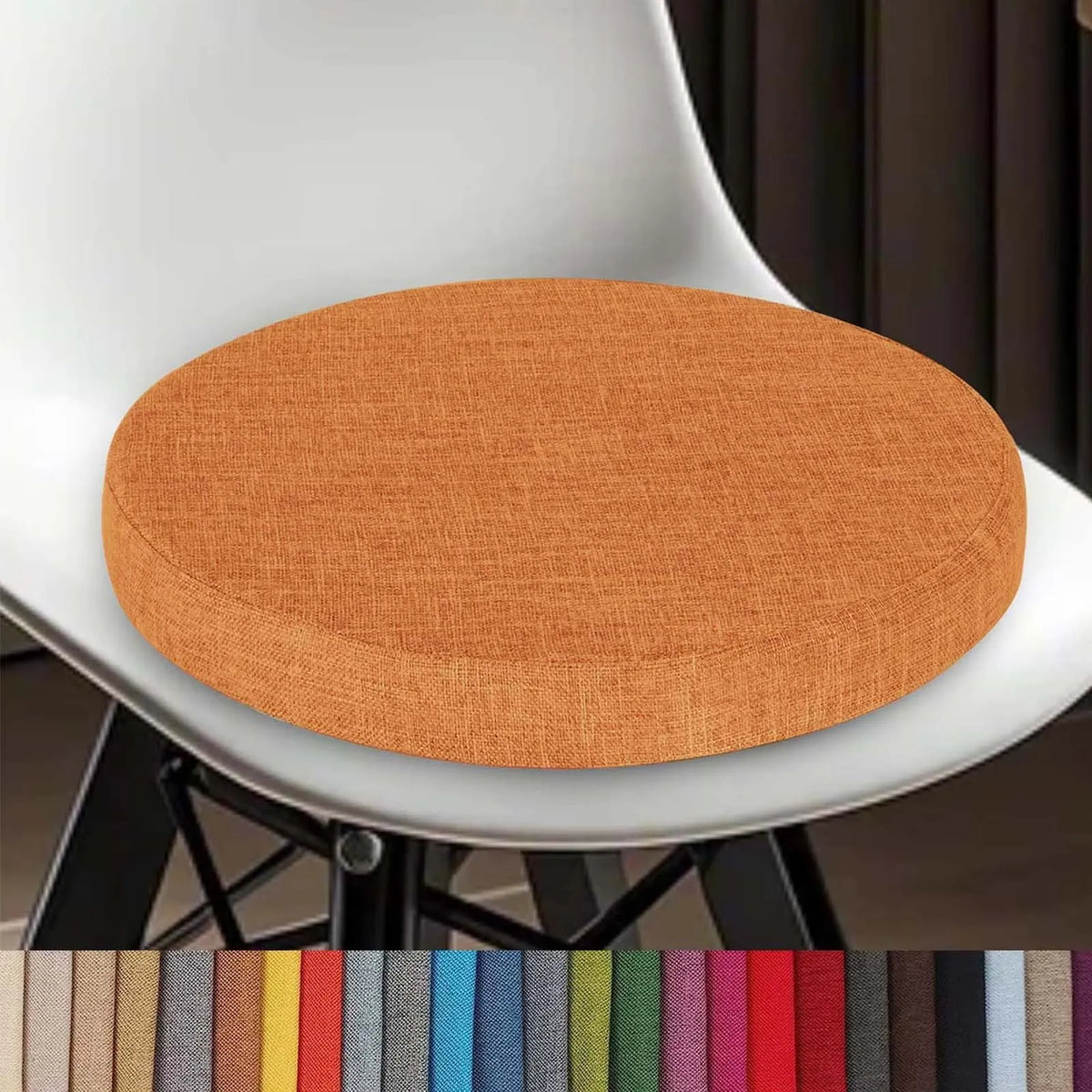 Coussin d’assise rond en coton-lin lavable avec fermeture éclair 30-60 cm pour chaise de salle à manger, tabouret de bar, cuisine, bureau et chaise de jardin | Sansoti