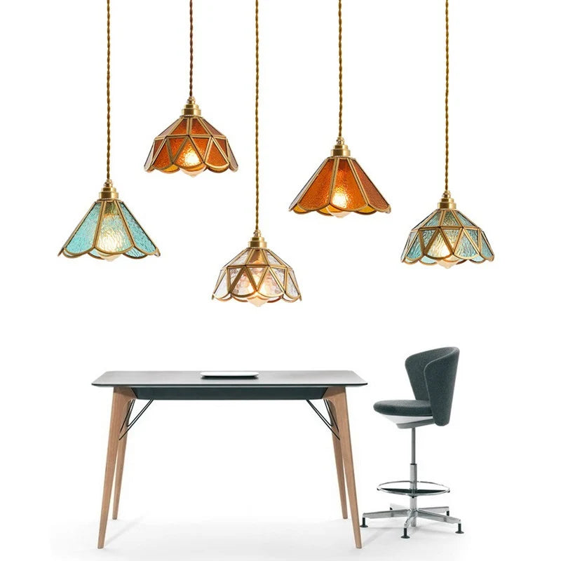 Hängelampe Tiffany Buntglas Kupfer E27 Wohnzimmer Esszimmer Schlafzimmer Vintage Retro Pendelleuchte Stimmungslicht Küche Flur | Sansoti