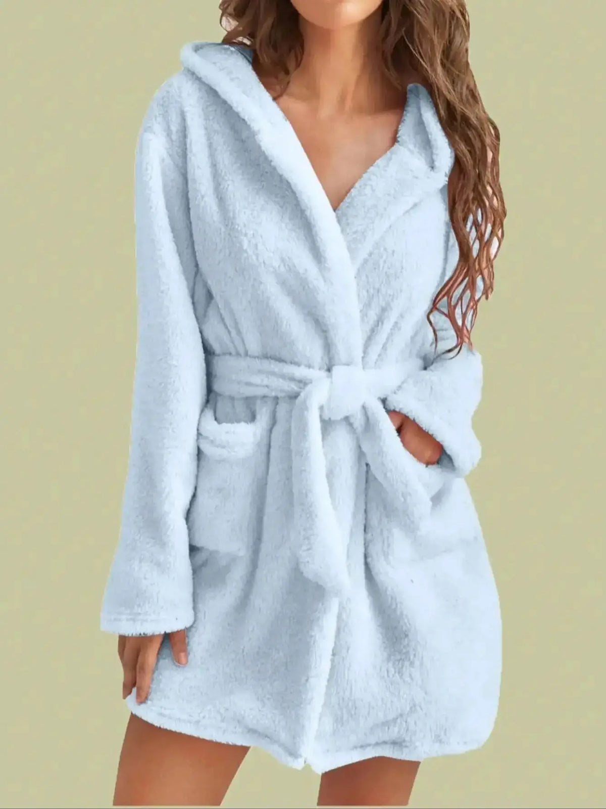 Fleece Huisjas Dames Capuchon Riem Knielengte Loungewear Warme Badjas Winterkamerjas Herfst Zachte Ochtendjas | Sansoti