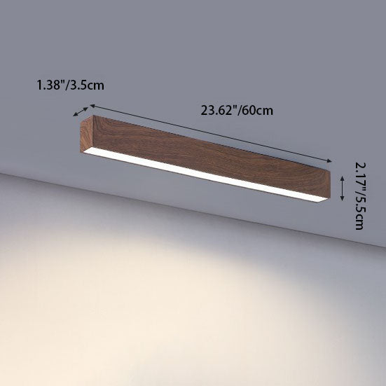 Plafonnier LED bois allongé aluminium Salon Chambre 60cm 100cm 120cm LED intégrée Lampe linéaire Plafonnier bois Japandi | Sansoti