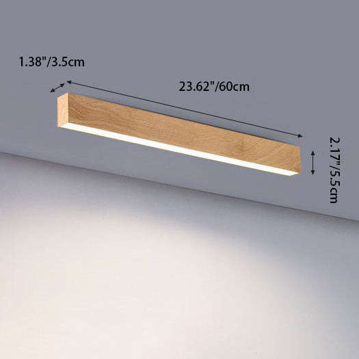 Plafonnier LED bois allongé aluminium Salon Chambre 60cm 100cm 120cm LED intégrée Lampe linéaire Plafonnier bois Japandi | Sansoti