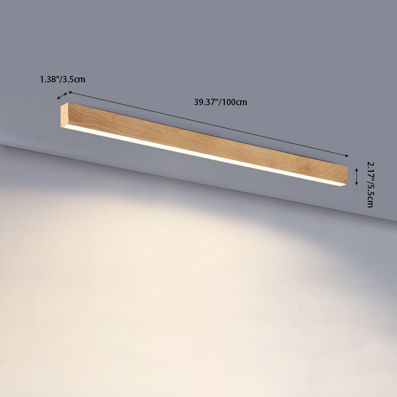 Plafonnier LED bois allongé aluminium Salon Chambre 60cm 100cm 120cm LED intégrée Lampe linéaire Plafonnier bois Japandi | Sansoti