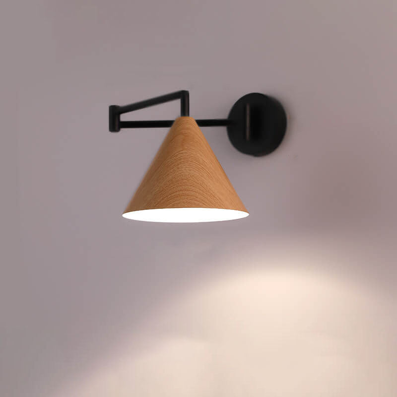 Kinkiet z ruchomym ramieniem Żelazo Stożkowy klosz Kolor orzecha Drewno E26 18x14cm Sypialnia Lampka do czytania | Sansoti