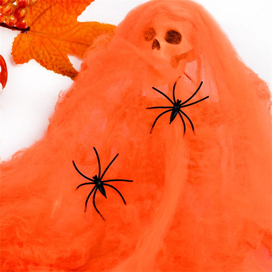 Stretchable Spider Web Halloween Decoration White Spooky Interior Party Themed Decoration Horror Accessory | Sansoti