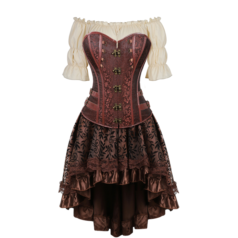 Steampunk Korsetjurk met Kanten Rok - Gothic Piratenkostuum Victoriaans Design voor Cosplay Themafeesten | Sansoti