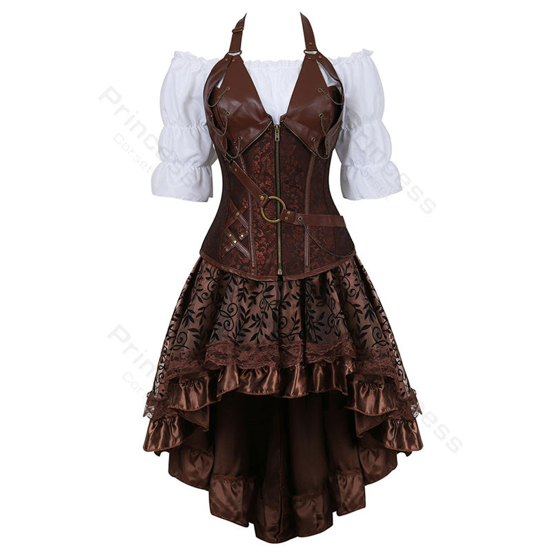 Steampunk Korsetjurk met Kanten Rok - Gothic Piratenkostuum Victoriaans Design voor Cosplay Themafeesten | Sansoti