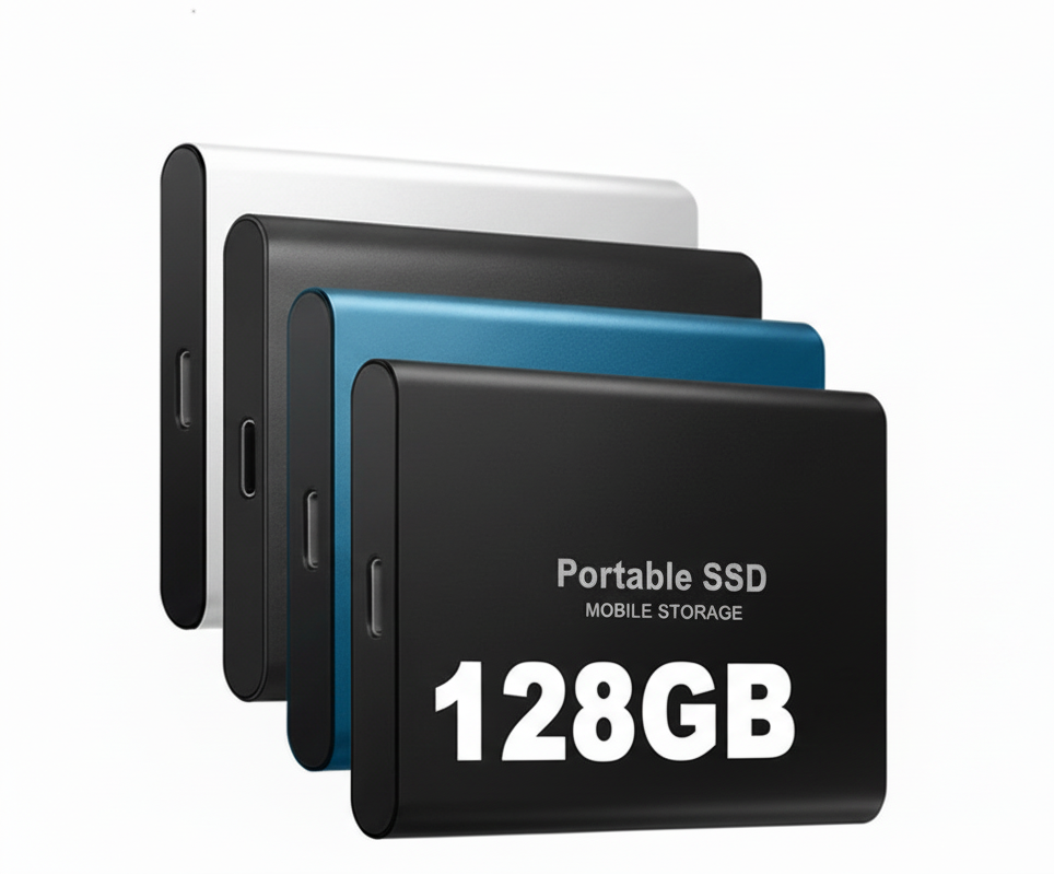 Portable 128GB External SSD with USB-C Fast Data Transfer and Compact Design – Available in Black, Blue, and Red | Sansoti