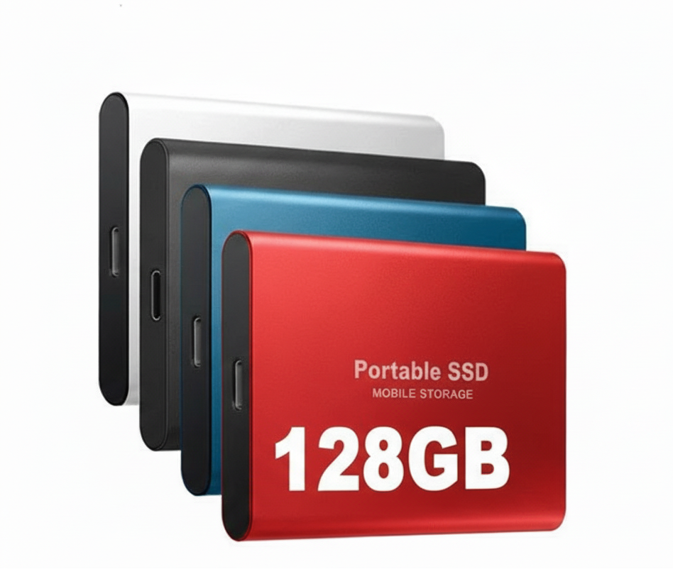 Portable 128GB External SSD with USB-C Fast Data Transfer and Compact Design – Available in Black, Blue, and Red | Sansoti