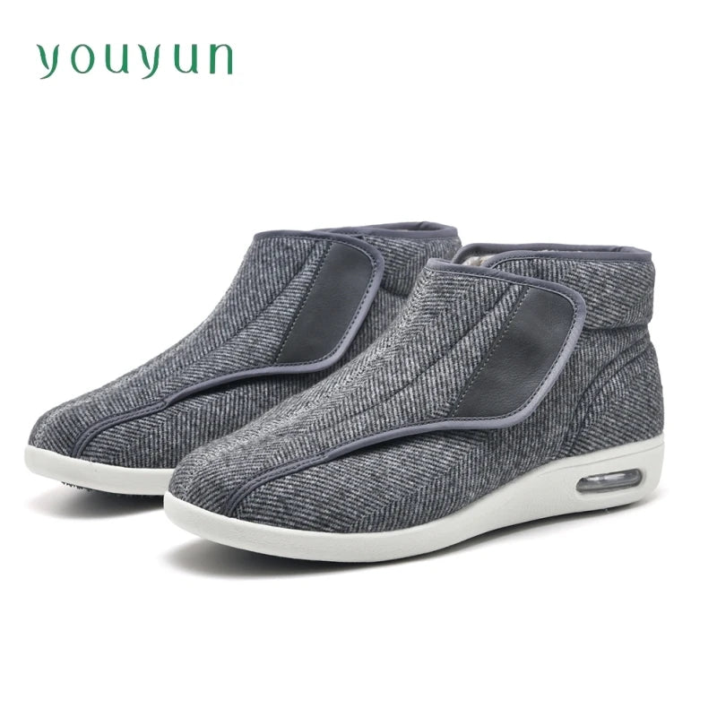 Chaussures de randonnée réglables, montantes et chaudes, semelle large, fermeture à scratch, unisexes, pour seniors, outdoor, noir et gris | Sansoti