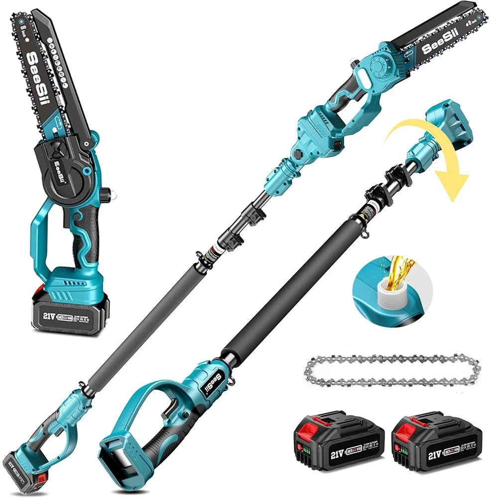 Electric Pole Saw 2-in-1 Battery 21V 20cm Chainsaw Extension Pole 5m Tree Saw Branch Saw Cordless Pruning Tool Garden | Sansoti