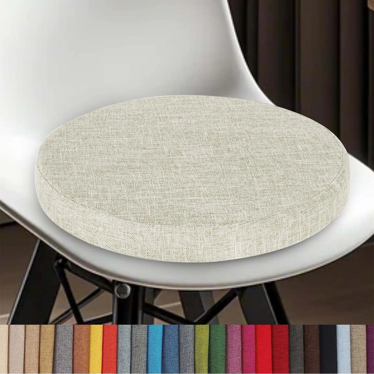 Coussin d’assise rond en coton-lin lavable avec fermeture éclair 30-60 cm pour chaise de salle à manger, tabouret de bar, cuisine, bureau et chaise de jardin | Sansoti
