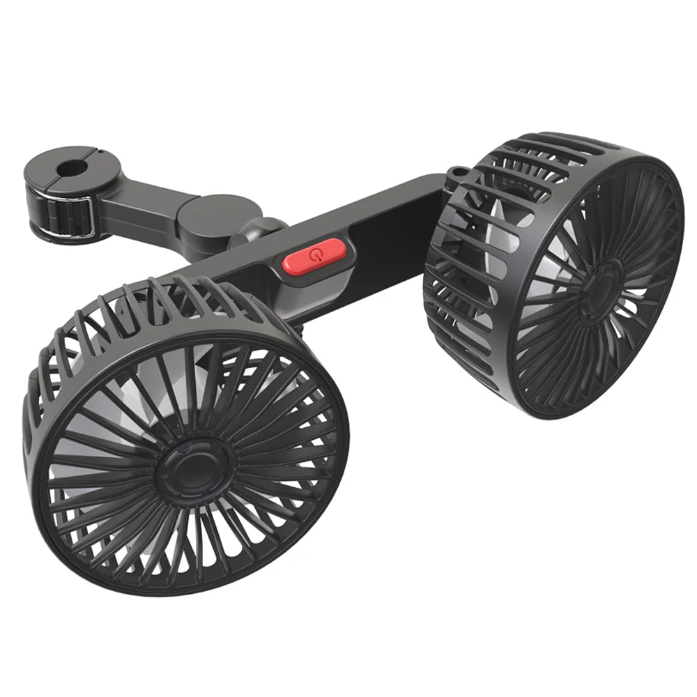 Portable Car Fan with Dual Heads 360° Adjustable USB Rechargeable 3 Speeds Headrest Neck Cooler for Car Home Camper | Sansoti