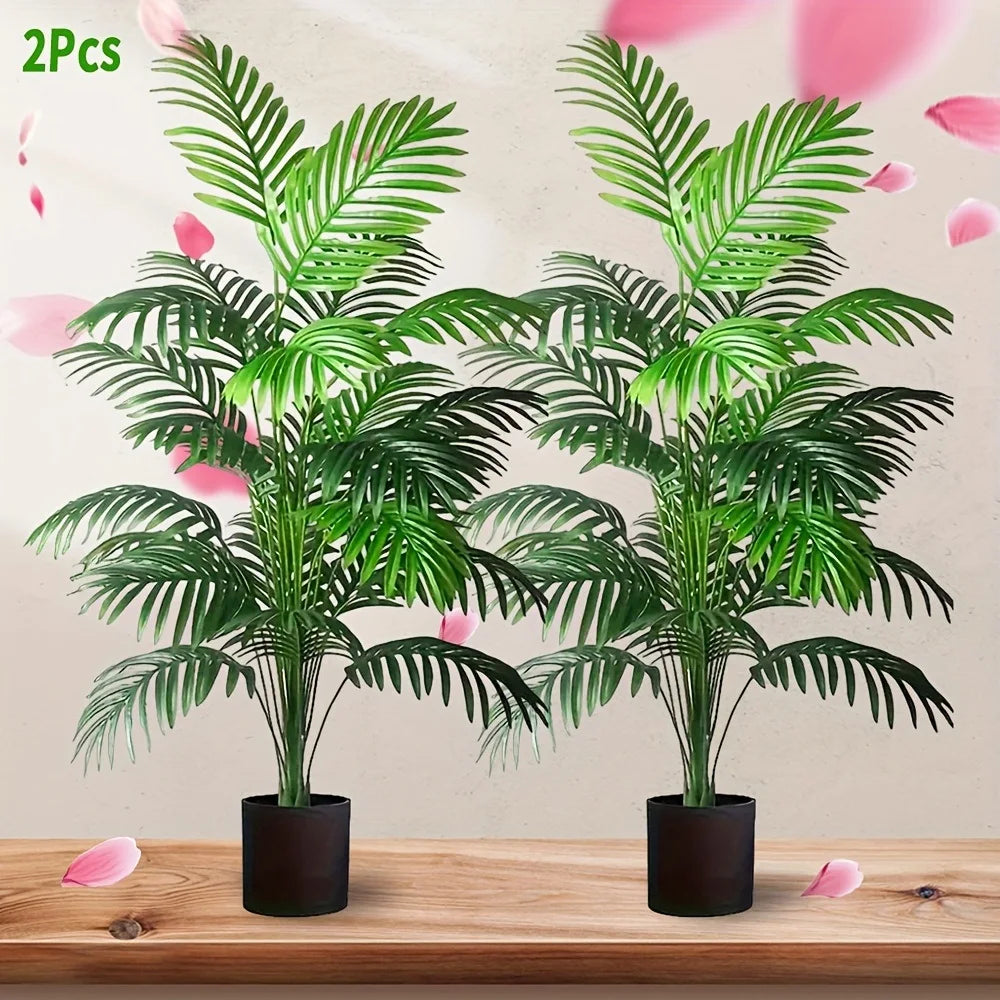 Kunstpflanze Areca Palme 90cm 24 Blätter Außen Innen Wohnzimmer Schlafzimmer Künstliche Palme Dekorativer Kunstbaum Set 2 | Sansoti