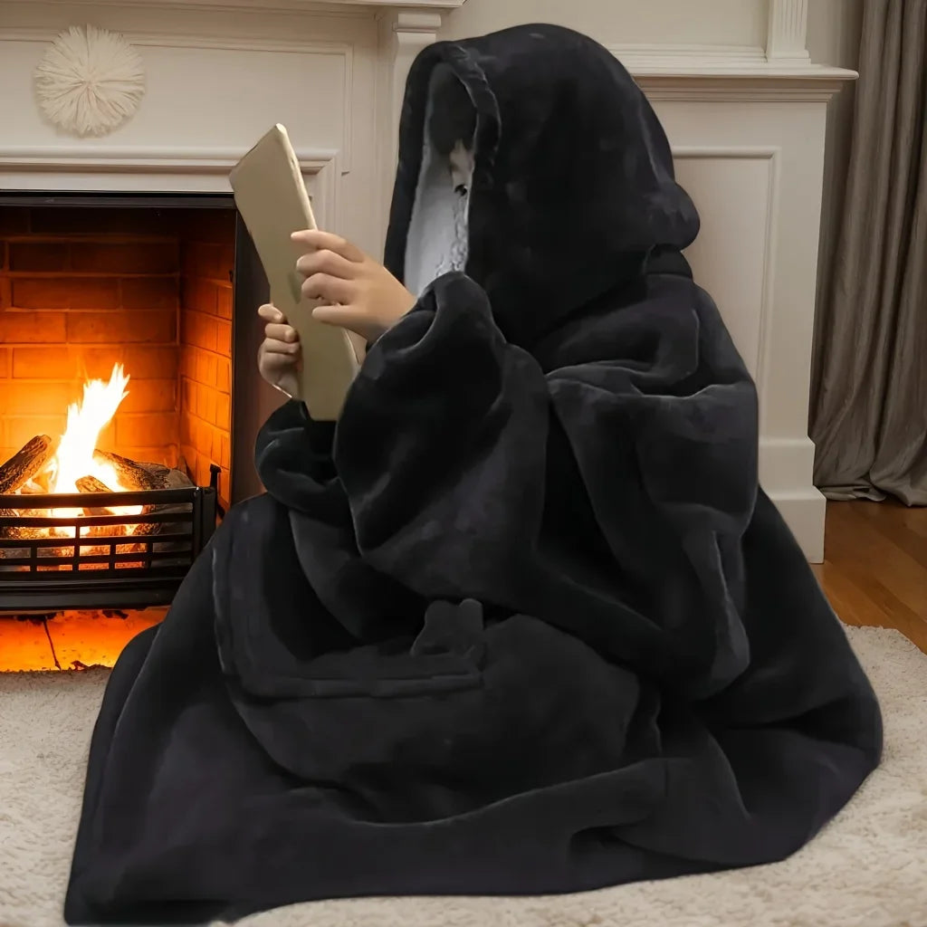 Reversible Hoodie Blanket Fleece Wearable with Pocket Oversized House Robe Loungewear Comfortable Homewear | Sansoti