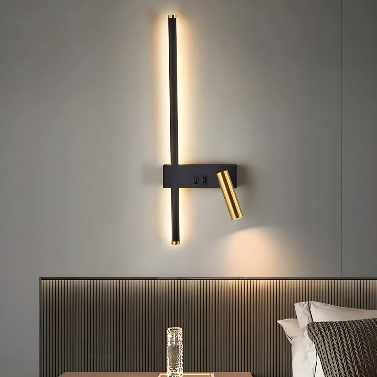 Wall Lamp LED Black Gold with Switch Up Down Light | Sansoti