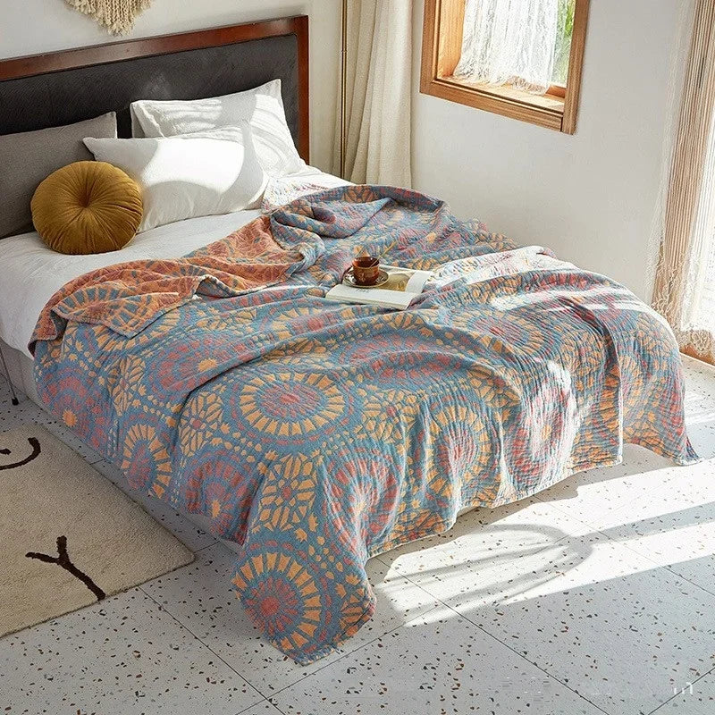 Manta de muselina de algodón transpirable, jacquard, para cama y sofá, 150x200 200x230, con estampado floral para el salón | Sansoti