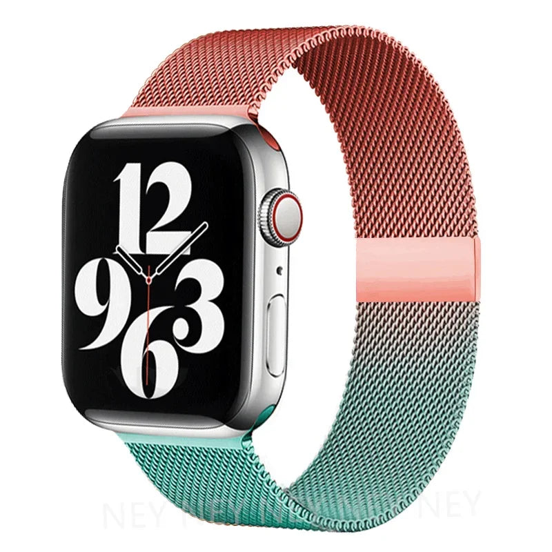 Mediolański pasek do zegarka z siatki ze stali nierdzewnej, regulowany, z magnetycznym zapięciem, do smartwatcha 38–49 mm, akcesorium na nadgarstek | Sansoti