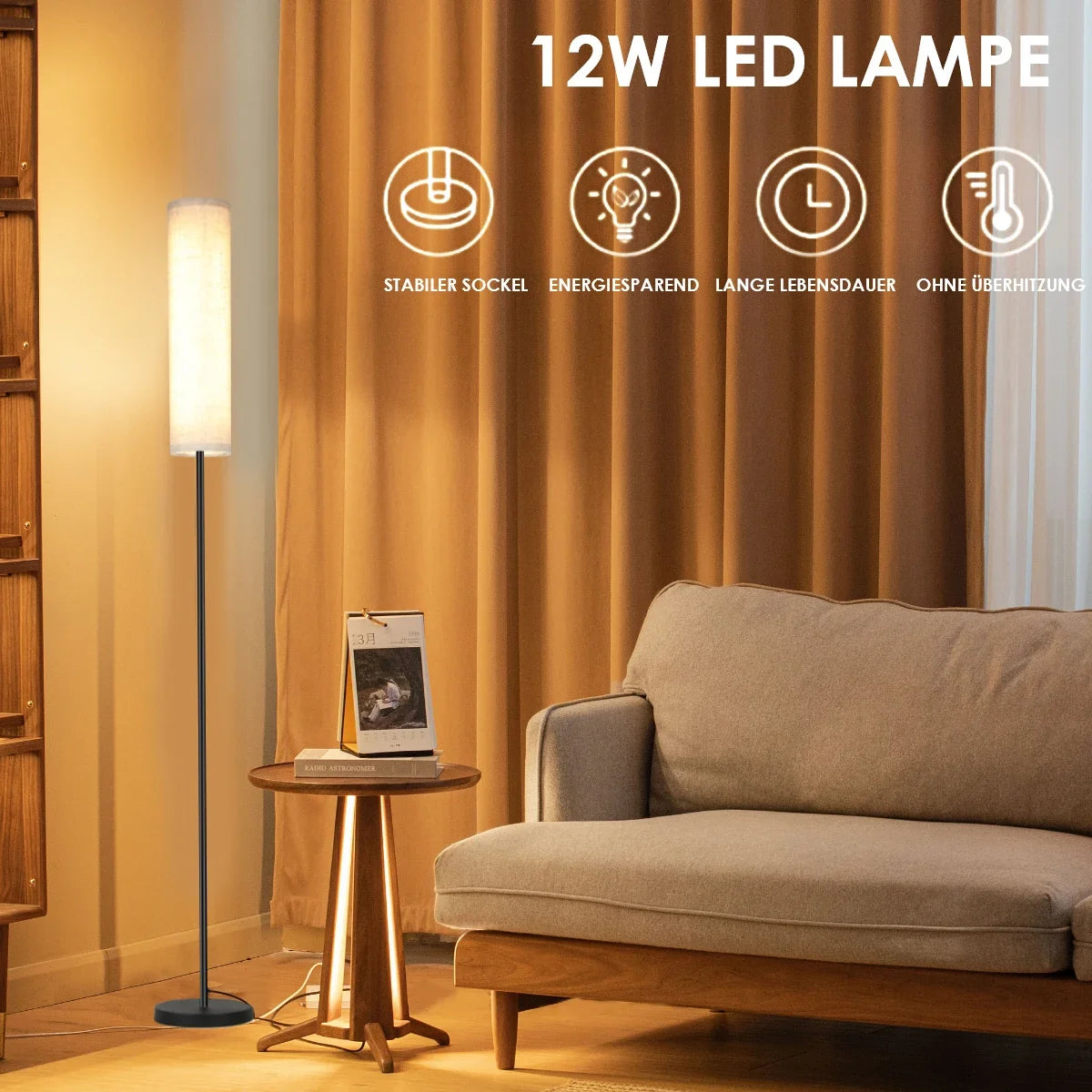 170 cm Dimmable LED Floor Lamp with Remote Control Scandinavian Wood and Metal Warm to Cool White | Sansoti