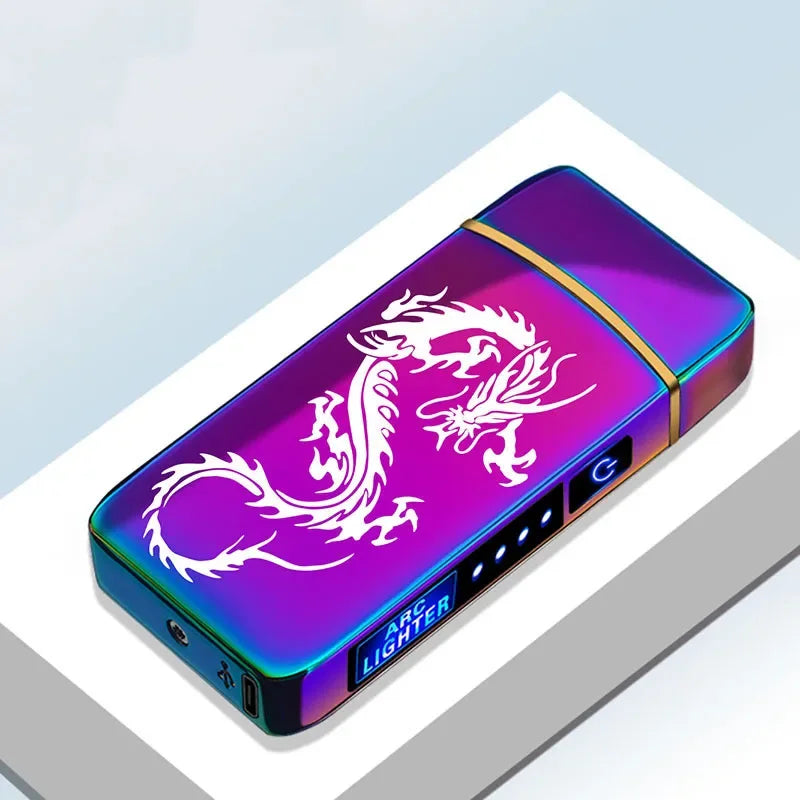 Electronic Plasma Lighter USB Rechargeable Windproof Metal Blue For Candles Pipes Mosquito Coils Double Arc Touch Sensor LED Display | Sansoti